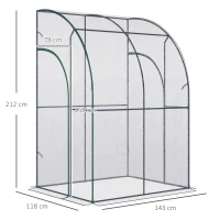 Outsunny Serre de Jardin adossée Serre adossée serre d'hivernage dim. 1,43L x 1,18l x 2,12H m 2 Portes zippées enroulables Acier PVC Transparent(m-3)