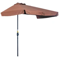 Outsunny Ombrellone Semicircolare 2.3x1.3 m da Terrazza e Giardino per Parete con Manovella, Caffè(m-11)