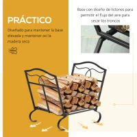 Outsunny Estante para Leña Metálico 47x30x38 cm Leñero Exterior e Interior Vintage Soporte para Leña con Rejilla y Base Elevada Carga Máx. 40 kg Negro(m-5)