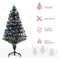 HOMCOM 4ft Artificial Prelit Christmas Tree, Snow Xmas Tree with Colourful LED Lighting Fiber Optics, Green White(m-6)