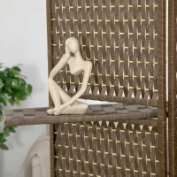 HOMCOM 4-Panel Room Dividers with Shelves, Wave Fibre Freestanding Folding Privacy Screen Panels, Partition Wall Divider for Indoor Bedroom Office, 180 cm, Brown(m-8)