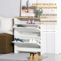 HOMCOM Scarpiera Moderna per 12 Paia Max con 2 Cassetti Regolabili e Rimovibili, in Legno, 72x26x80 cm, Bianco(m-4)