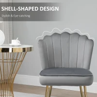 HOMCOM Velvet-Feel Shell Accent Chair - Grey(m-5)