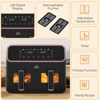 HOMCOM 8L Dual Basket Air Fryer, 80-200℃, with Sync Function - Black/Gold Tone(m-8)