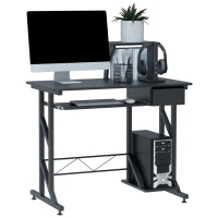 HOMCOM Computertisch Arbeitstisch mit Regalen und Schubladen Schreibtisch Bürotisch Platzsparend stabil Metall MDF Schwarz 90 x 50 x 95 cm(m-8)