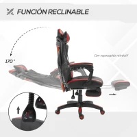 Vinsetto Silla Gaming Ergonómica Silla de Escritorio para Oficina con Altura Ajustable Respaldo Regulable de 170° Almohada Lumbar y Reposapiés Retráctil 65x70x117-125 cm Rojo(m-5)