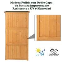 Outsunny Cobertizo de Madera Caseta Exterior Armario para Herramientas de Jardinería Persiana Delantera Compartimientos de Diferentes Tamaños 87x46.5x160cm Madera Maciza(m-7)