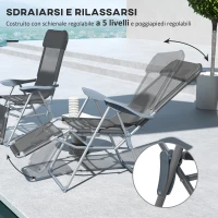 Outsunny Set 2 Sdraio da Giardino Pieghevoli con Schienale Regolabile a 5 Livelli e Poggiapiedi, Grigio(m-7)