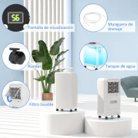 HOMCOM Deshumidificador 12L/día Depósito de Agua 2,5L con Ruedas Temporizador de 24 Horas Pantalla Digital de Humedad Blanco(m-7)