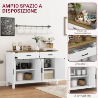 HOMCOM Credenza da Cucina con 2 Cassetti e 2 Armadietti Stile Rustico con Mensole Regolabili, Bianco(m-4)