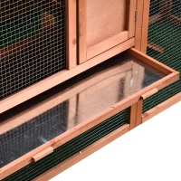 PawHut Conejera de Exterior Hecha de Madera Jaula para Conejos Dos Niveles con Techo Puerta y Ventana Bandeja Extraíble y Lavable Alta Comodidad Gran Espacio 144x64.5x100cm(m-9)