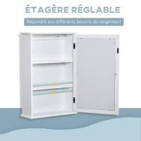 kleankin Armoire Murale de Salle de Bain avec Miroir - Armoire à Glace - Placard de Rangement Toilettes - 1 Porte, 2 étagères - Verre MDF Blanc(m-5)
