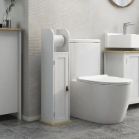 kleankin Columna de Baño Armario de Baño con Compartimento Abierto Puerta 2 Estantes Ajustables y Portarrollo 20x20x80 cm Blanco(m-7)