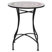 Outsunny 60 cm Mosaic Garden Table, Small Round Outdoor Side Table with Ceramic Top, Plant Stand for Patio, Balcony, Orange and White(m-11)