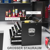 HOMCOM Werkzeugkiste, abschließbar, 3 Schubladen, Stahlgehäuse, 60x26x34cm, Schwarz(m-4)