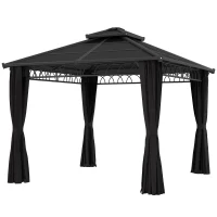 Outsunny 3 x 3 (m) Outdoor Polycarbonate Gazebo, Double Roof Hard Top Gazebo with Galvanised Steel Frame, Nettings & Curtains for Garden, Lawn, Patio and Deck, Dark Grey(m-11)