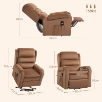 HOMCOM Poltrona Alzapersona Reclinabile a 160° con Poggiapiedi e Telecomando, in Velluto, 85x88x109 cm, Marrone(m-3)