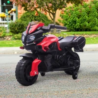 HOMCOM Moto Eléctrica para Niños de 18-48 Meses 6V con Faros Bocina 2 Ruedas de Equilibrio 88,5x42,5x49 cm Rojo y Negro(m-2)