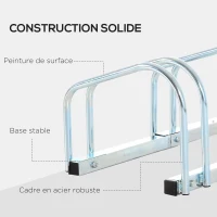 HOMCOM Râtelier 5 vélos range-vélos support de rangement pneu 65 mm sol ou mural pour VTT enfants BMX 145 x 33 x 27 cm acier argent(m-8)