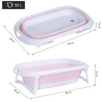 HOMCOM Vaschetta per Bagnetto per Neonati Ergonomico Pieghevole Piedini Anti-Scivolo Standard EN71-1, EN71-2, EN71-3 Rosa Età Adatta: 0-3anni 80x48x21cm(m-3)