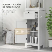 HOMCOM Mueble de Baño con Cajón Puerta Estante Ajustable y 2 Compartimientos Armario de Baño Moderno 40x30x165 cm Blanco(m-6)