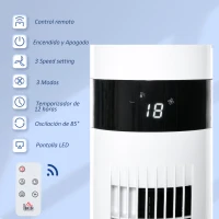 HOMCOM Ventilador de Torre con 3 Modos 3 Velocidades Patalla LED 12H Temporizador Oscilante de 85° con Mando a Distancia Hogar Oficina Alto 110 cm Blanco(m-4)