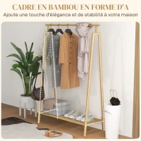 HOMCOM Portant pour vêtements en bambou, Porte-manteau en Bois avec étagère à chaussures dim. 110L x 42l x 152H cm(m-5)