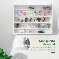 HOMCOM Vitrina Expositora Vitrina de Pared con Estantes Ajustables y 2 Puertas Correderas de Vidrio para Colecciones Perfumes Figuras de Decoración 80x9,5x60 cm Blanco(m-5)