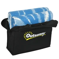 Outsunny Outdoor Wendeteppich, wasserfest, Blattmuster, 182x274cm, Blau/Creme(m-9)