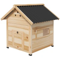 PawHut Entenhaus Entenstall Kleintierstall, wetterbeständig, 2 Eingänge, 2 Rampen, 78 x 90 x 92 cm, 'Natur + Schwarz(m-1)