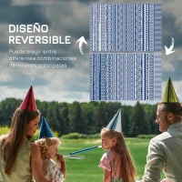 Outsunny Alfombra Reversible 182x274 cm Estilo Moderno para Terraza Balcón Patio Camping Playa Azul Oscuro y Blanco(m-6)