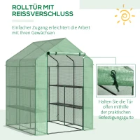 Outsunny Foliengewächshaus begehbares Gewächshaus mit 8 Regalebenen Tomatengewächshaus Treibhaus Frühbeet mit Tür Grün Stahl PE-Kunststoff 143 x 138 x 195 cm(m-5)
