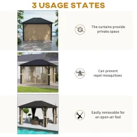 Outsunny 3 x 3.6m Outdoor Hardtop Gazebo Metal Roof Patio Gazebo with Aluminium Frame, Mesh Nettings, Curtains, & Roomy Interior Space, Brown(m-7)