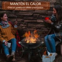 Outsunny Brasero Exterior de Metal Ø56 cm Cuenco de Fuego de Jardín con Tapa Protectora contra Chispas y Atizador para Hogueras Leñas Terraza Camping Fiestas Negro(m-4)