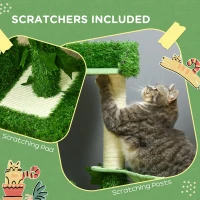 PawHut 77cm Cat Tree for Indoor Cats with Green Leaves, Scratching Posts, Hammock - Green(m-6)