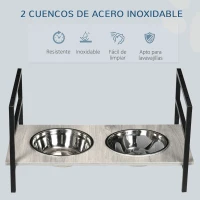 PawHut Comedero Elevado para Perros con Altura Ajustable 2 Cuencos Tapete y Alimentador Lento 60x33x10-31,5 cm Gris(m-7)