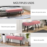 HOMCOM Taburete Pie de Cama Multifuncional con Pies de Acero y Asiento Acolchado para Entrada Pasillo 100x36x45 cm Rosa(m-6)