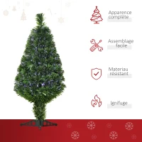 HOMCOM Sapin de Noël Artificiel Lumineux 90H cm Fibre Optique Multicolore + Support Pied 90 Branches Vert(m-4)