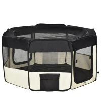 PawHut Parque Plegable para Perros de 8 Paneles Parque de Juego para Mascotas con Bolsa de Transporte Ø114x58 cm Negro(m-1)