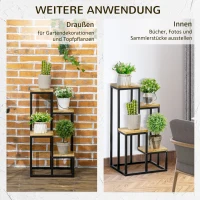 Outsunny Pflanzenständer im Industrie Design mit 4 Regalen, Blumentreppe, 34 cm x 34 cm x 66 cm, Natur + Schwarz(m-6)