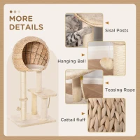 PawHut Cat Tree for Indoor Cats 100cm Kitten Climbing Tower Activity Center with Sisal Scratching Post Condo Perch Hanging Balls Teasing Rope Toy Cushion(m-5)