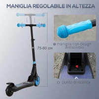 HOMCOM Monopattino Elettrico Pieghevole per Bambini 6+ Anni ad Altezza Regolabile, 71x36.5x75-80 cm, Nero e Azzurro(m-7)