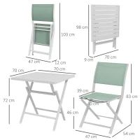 Outsunny Set da Giardino 3pz Pieghevoli in Alluminio con 2 Sedie 47x54x83 cm e Tavolo 70x70x72 cm, Verde(m-3)