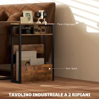 HOMCOM Tavolino da Soggiorno in Stile Industriale con 2 Ripiani, in Legno e Metallo, 46x18x58.5 cm, Marrone(m-4)