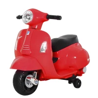 HOMCOM Moto Eléctrica Vespa para Niños de 18-36 Meses Moto de Batería 6V con Faro Bocina y 4 Ruedas Motocicleta Infantil con Licencia 66,5x38x52 cm Rojo(m-10)