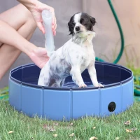 PawHut Piscina Pieghevole per Cani in Plastica con Bordo Stabile per Animali Domestici, Ø80 x 20 cm, Blu(m-2)