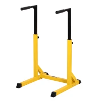 HOMCOM Estación Dip de Musculación Tipo Barras con Altura Ajustable Soporte para Entrenar Abdominales Espalda Peso Máximo de 100 kg 66x75x83-119 cm Amarillo(m-1)