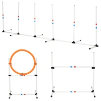 PawHut 3-tlg. Hunde Agility Set Training für Haustiere Hundetrainigsset Inklusive Tasche Leicht zu tragen Kunststoff Weiß+Gelb(m-10)