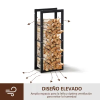 HOMCOM Soporte para Leña de Metal Estante de Leña Leñero de Exterior para Interior y Exterior Carga 100 kg 40x25x100 cm Negro(m-5)