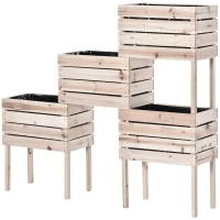 Outsunny Hochbeet Blumenkasten Pflanzenkasten, wetterbeständig, Massivholz, 50 cm x 30 cm x 60 cm, Natur(m-16)